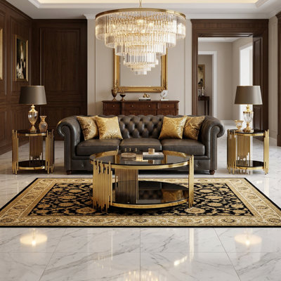 Modern Luxury 31.5" Round Coffee Table, 2-Tire Gold Stainless Steel Frame and Tempered Glass Top