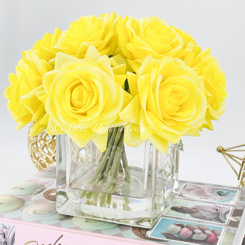 Centre de table artificiel Real Touch Rose, Jaune