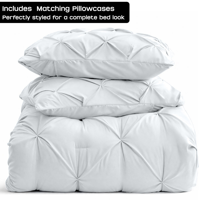 Pintuck Duvet Cover Set with Pillowcases – Soft Microfiber, Textured Quilt Cover, All-Season Comfort, Super King, White