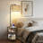Floor Lamp With End Table And Remote Control Wicker Double Lampshade-118865908
