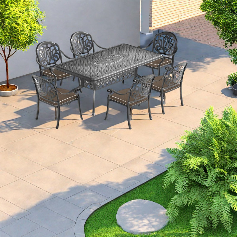 Elegant Cast Aluminum Patio Dining Set, Weather-resistant Comfort For Outdoor