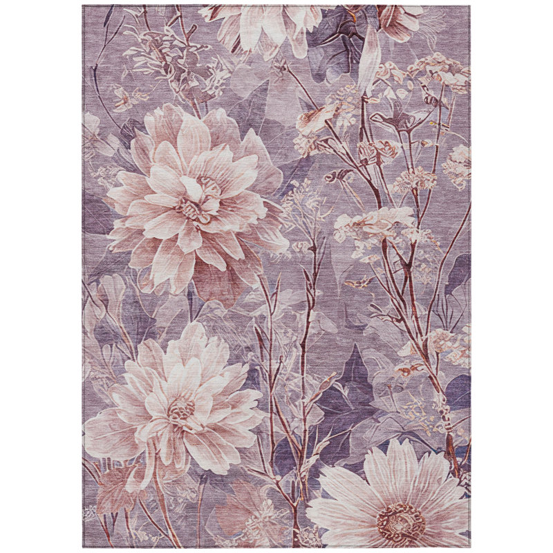 Machine Washable Indoor/Outdoor Chantille ACN2882 Floral Rug, Plum, 10' x 14'