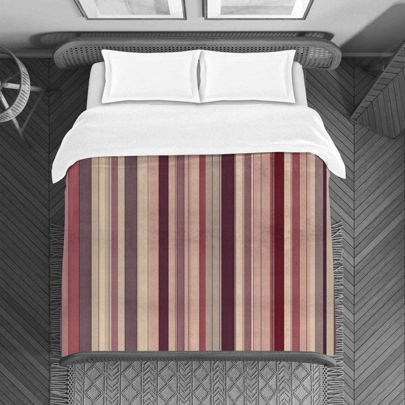 Housse de couette à rayures verticales, Housse de couette pour grand lit, Mauve / Rouge