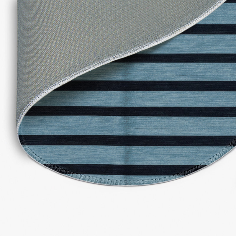 HorizontalStripes Blue Indoor and Outdoor Area Rug, Round 5'