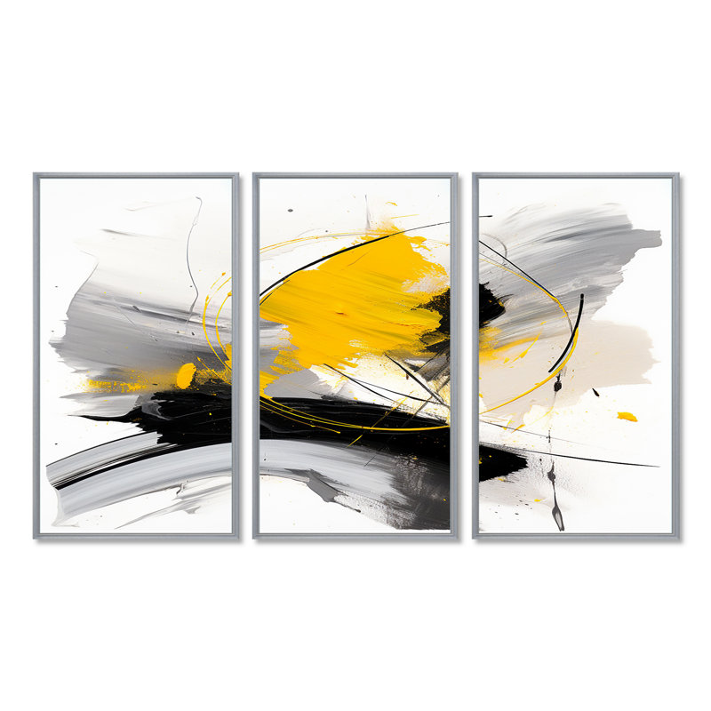 Conar - ensemble d'art mural abstrait, H 28 po x l 36 po x P 1 po, Encadrement argenté