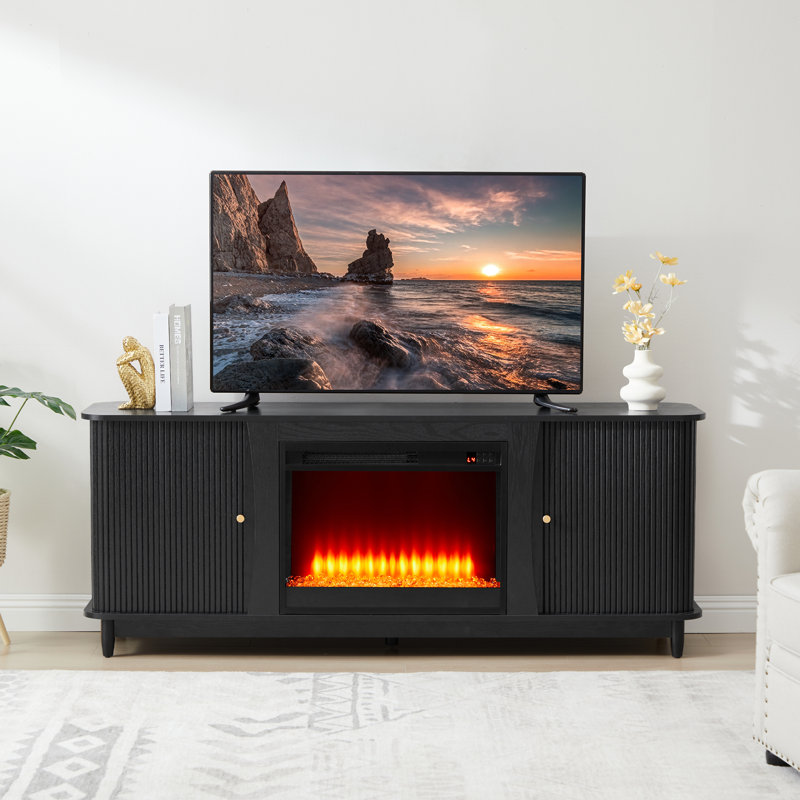 62.99" Media Console With Electric Fireplace, Black, Yes