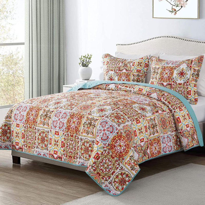 HoneiLife North African Charm Red Blended Quilting lightweight summer bedspreads 3-Piece King Size Bedding sets, Red, King