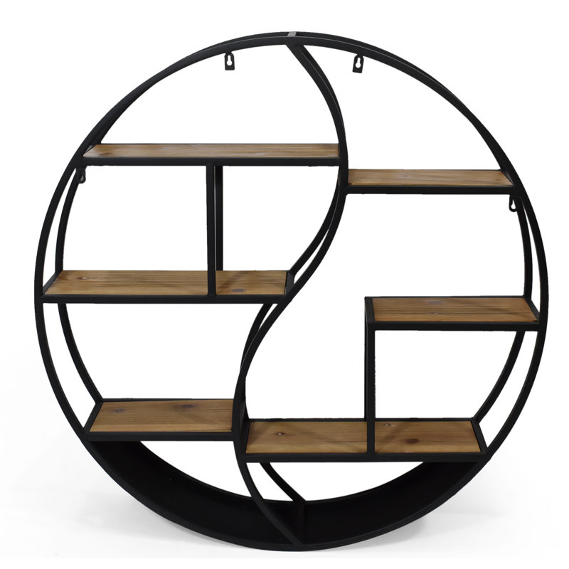 8 Piece Circle Accent Shelf, Black/Natural
