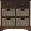 Armoire de rangement rustique avec deux tiroirs et quatre paniers en rotin classique-106542234