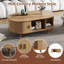 Table basse ovale cannelée avec station de charge, table Mid-Century avec porte tambour coulissante