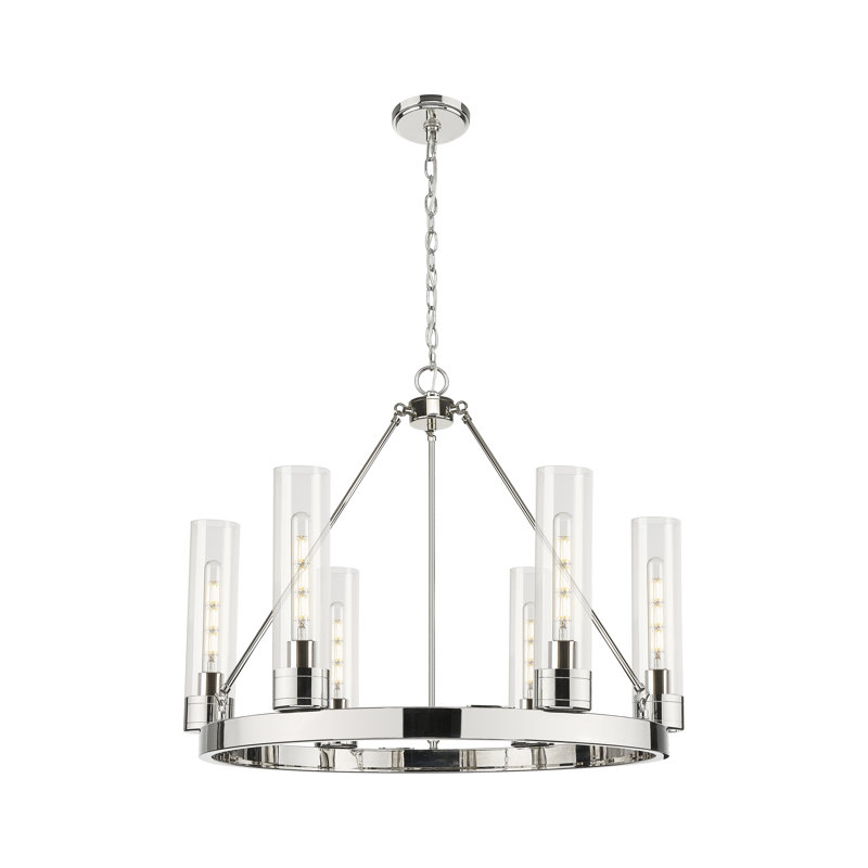 Lustre 6 lumières avec abat-jour Scherer, Clair, Nickel poli