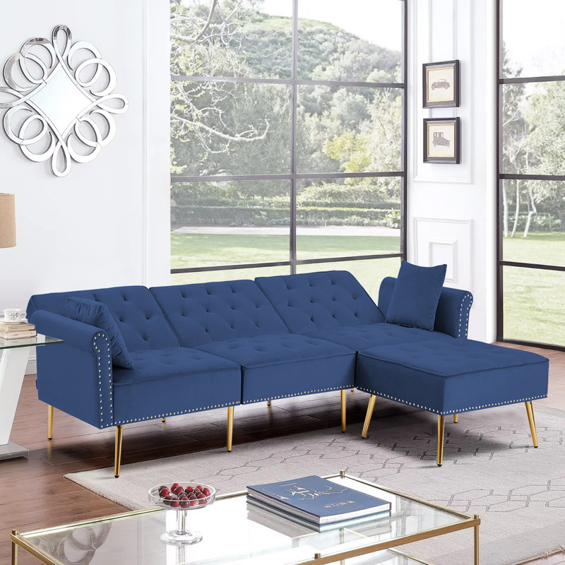 Canapé et méridienne en velours 110,2 po, Velours bleu