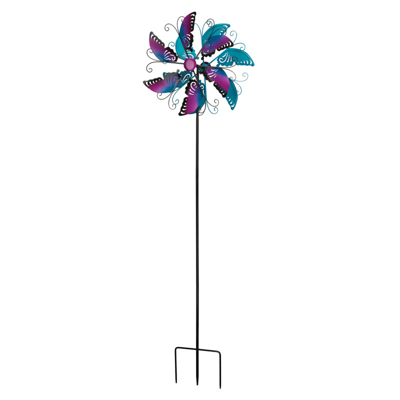 19" Magenta and Blue Metal Butterfly Wind Spinner