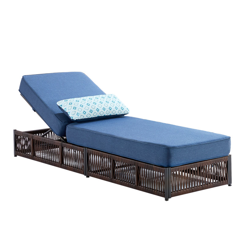 Wickes 5-Position Adjustable Outdoor Chaise Lounge With 5" Thick Cushion, Weather-Resistant Woven Rattan Patio Recliner, Blue