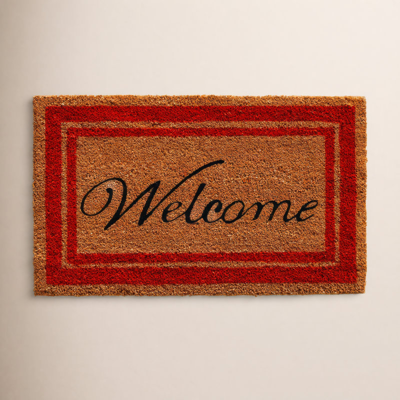 Tapis de porte d'extérieur antidérapant Stender Border Welcome, Rouge, Rectangulaire 2 pi x 3 pi