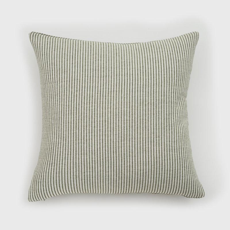 Elsa Reversible Winter Moss Green Woven Pinstripes Pillow, 18in x 18in