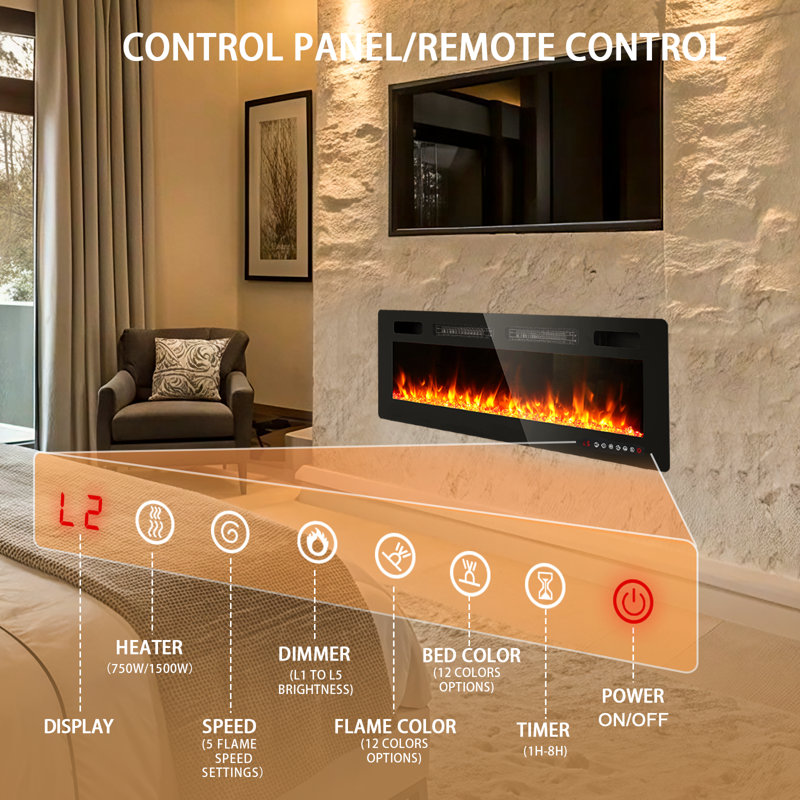 42" Thin Electric Fireplace, 18.12" H x 42" W x 3.19" D