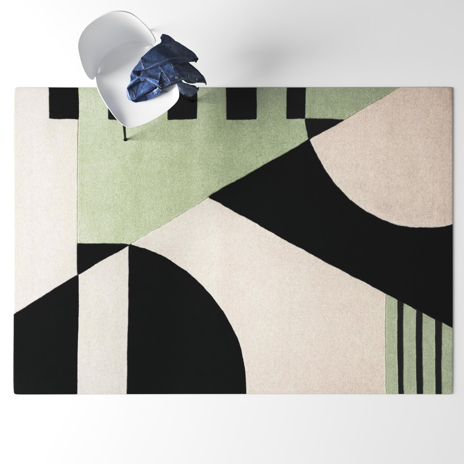 Hina Black Green Hand-Woven Rug, Rectangle 8' x 10'