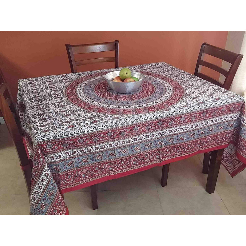 Tapisserie mandala en coton motif cachemire, H 64 po x l 88 po, Rouge / Mauve