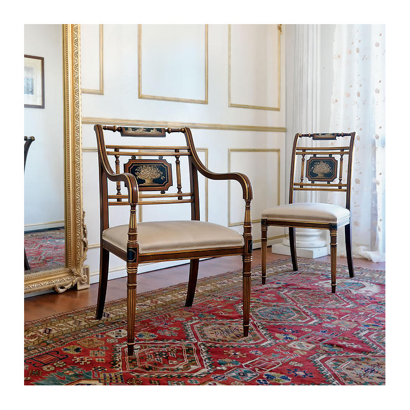 Ladder Back Arm Chair in Cherry/Beige