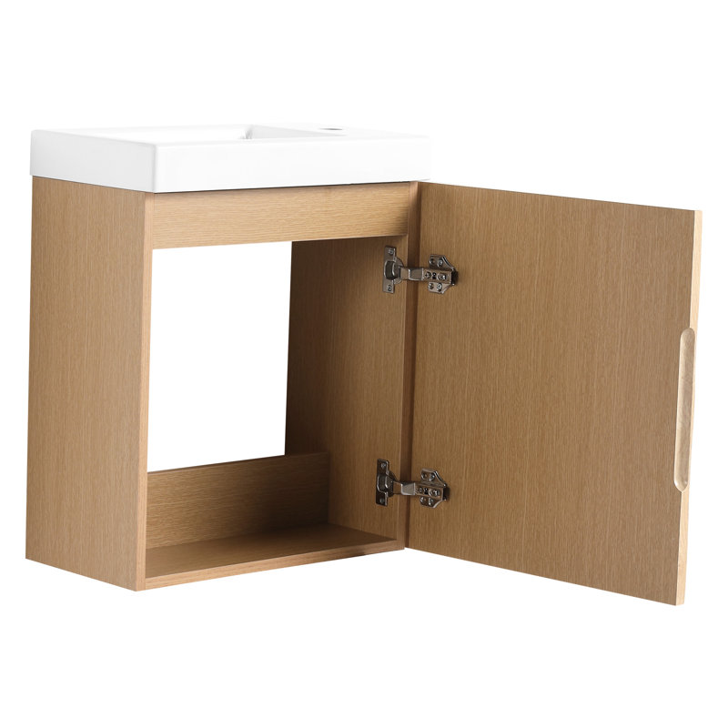 Meuble-lavabo mural 18,5 po avec lavabo en résine, porte simple à fermeture douce, bois naturel, motif 3D élégant pour la décoration de porte