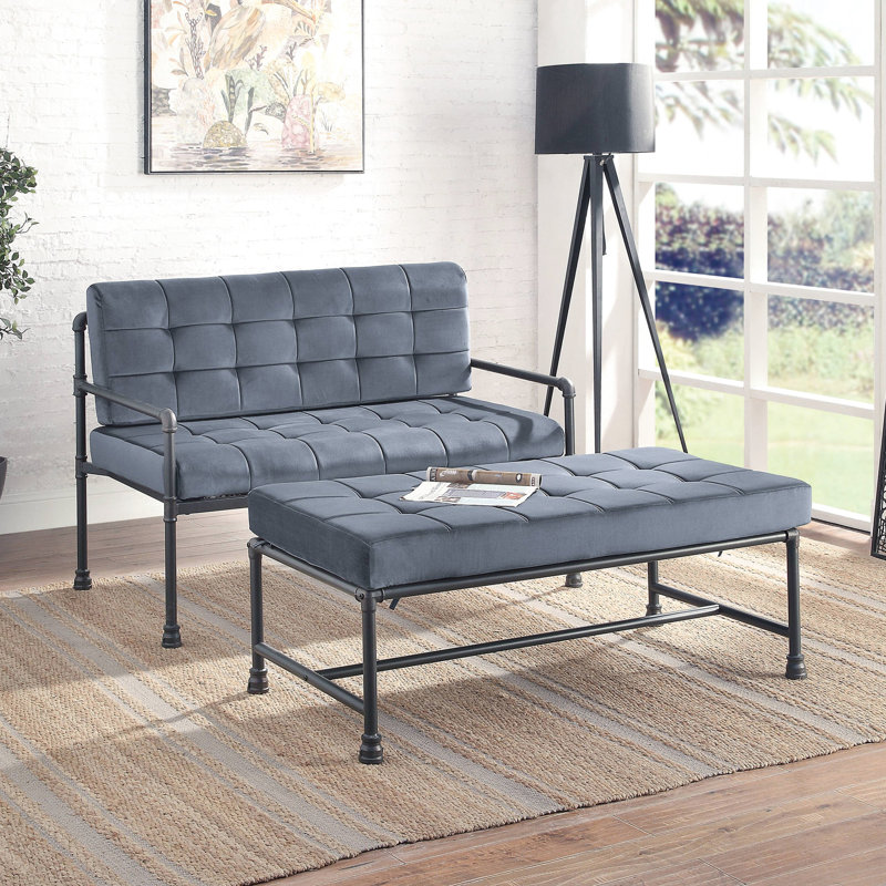 Grey Bedroom Bench With Industrial Appeal And Durability Metal Frame