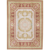 Hand-Knotted High-Quality Beige and Red Area Rug