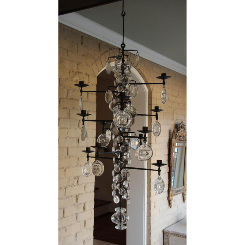 Lustre suspendu en fer clair Mid-Century, Bronze, H 44 po x l 36 po x P 36 po, Transparent