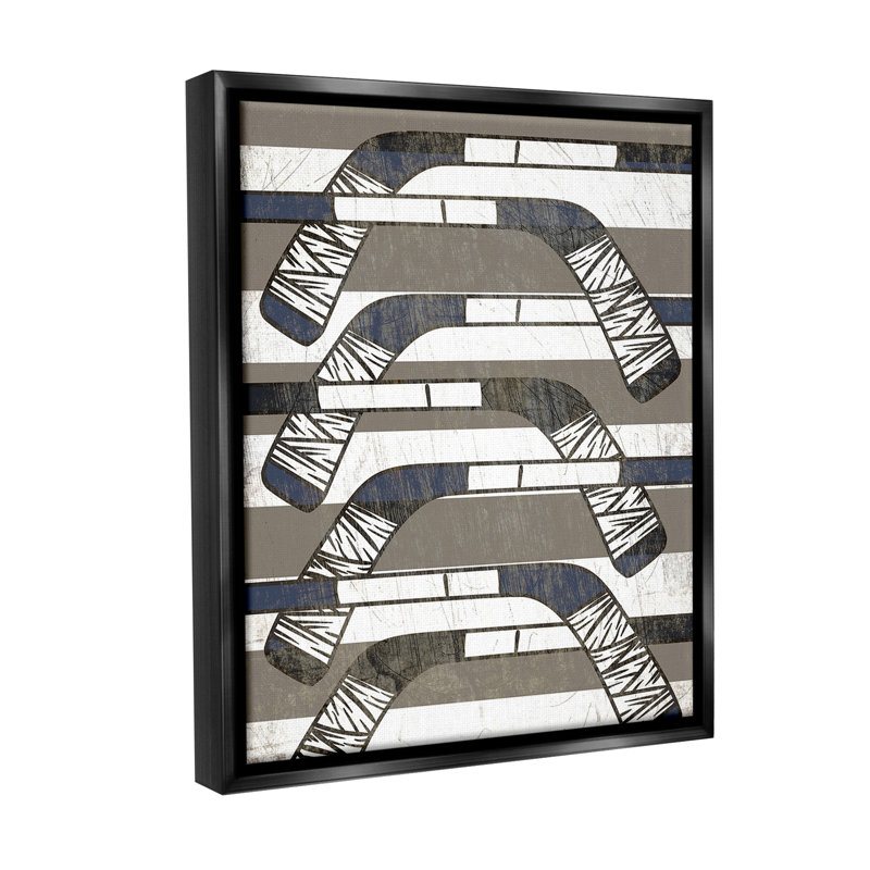 «Hockey Sticks Motif» sur, Cadre flottant noir de jais, H 31 po x l 25 po