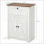 Armoires, armoire d'appoint à porte de grange avec portes doubles, tiroir et amp; Tablette réglable | Blanc | Panneau de particules