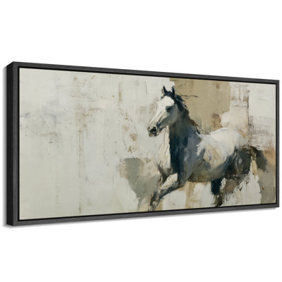 Running White Horse Modern Neutral Animal Wall Decor Extra Large Pictures Framed Canvas Print Wall Art