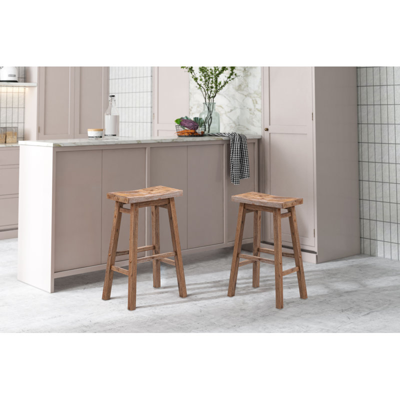 Alessandro Counter Stool with Solid Wood Frame, Counter Stool (24" Seat Height), 2, Barnwood Wire-Brush