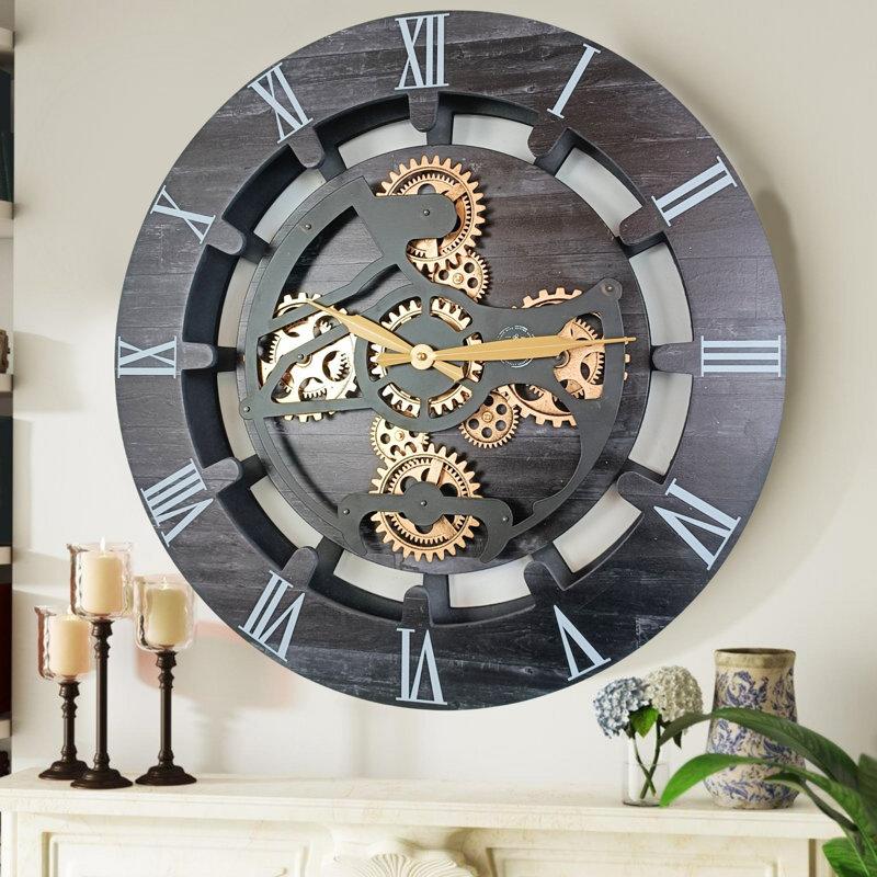 Solid Wood Wall Clock, Vintage Black