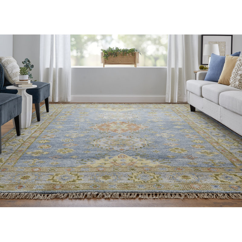 Nacy Wool Oriental Area Rug, Rectangle 3' x 5', Blue