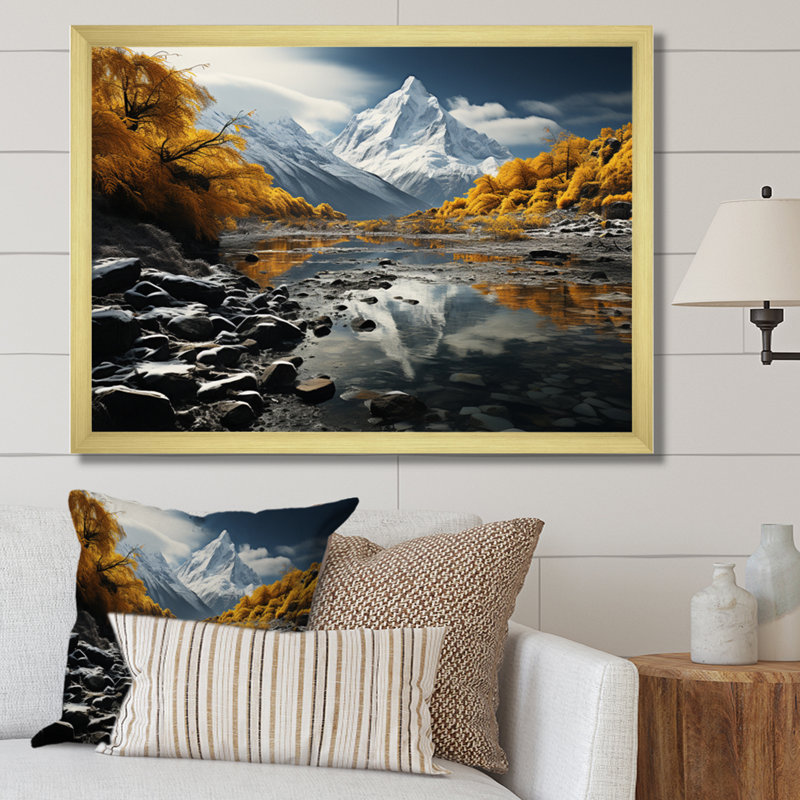 «Biddings» - Glacier Frozen Eternity - jaune, H 34 po x l 44 po x P 1,5 po, Cadre doré simple