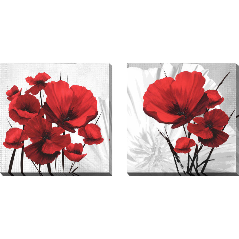 «Big Red Poppies I», ensemble de 2 impressions, H 28 po x l 56 po x P 1,5 po, Toile tendue