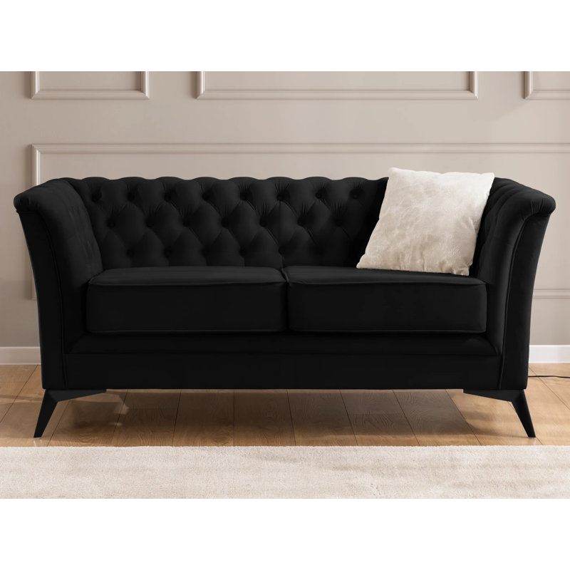 Whitby 2 Seater Velvet Loveseat, Black, Black