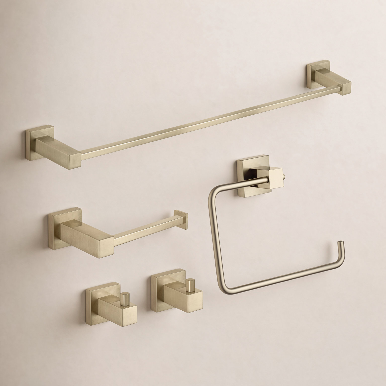 Cube 5-Piece Bathroom Hardware Set, Brushed Gold