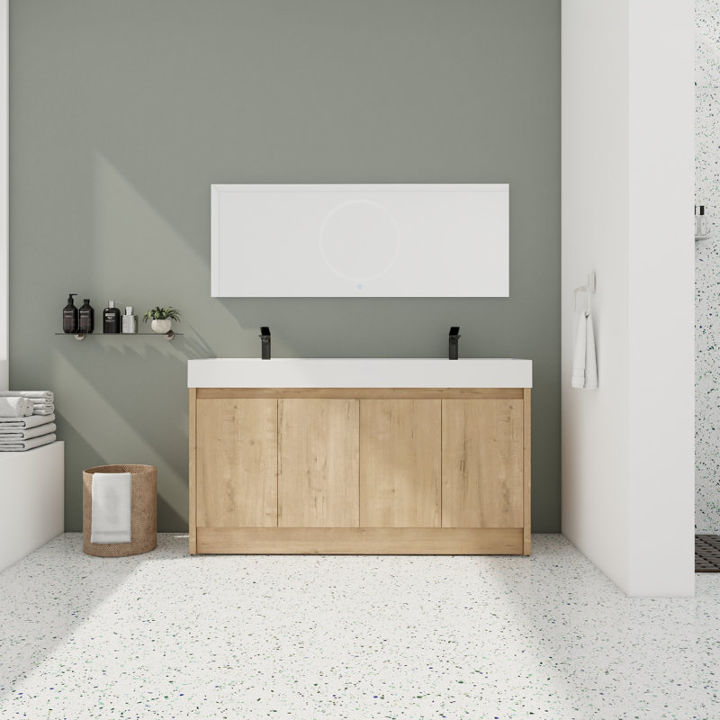 Mirrun 59.57 " W Freestanding Standard 2 Double Vanity Bathroom Vanity With Resin Top