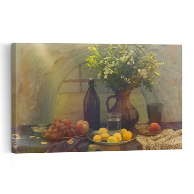 Fresh Fruit And Flowers Rustic Vintage Flower Fruit Wall Art Print by UstinaGreen - Wrapped Canvas Print
