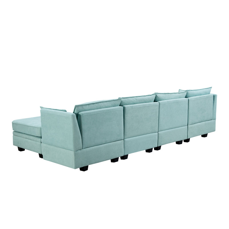 Canapé modulaire 5 pièces avec rangement caché et structure robuste 5 pièces, Lin vert clair