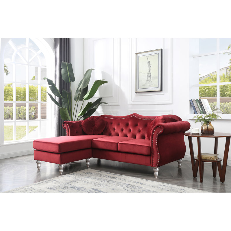 Hollywood Velvet L-Shaped Sectional Reversible, Burgundy