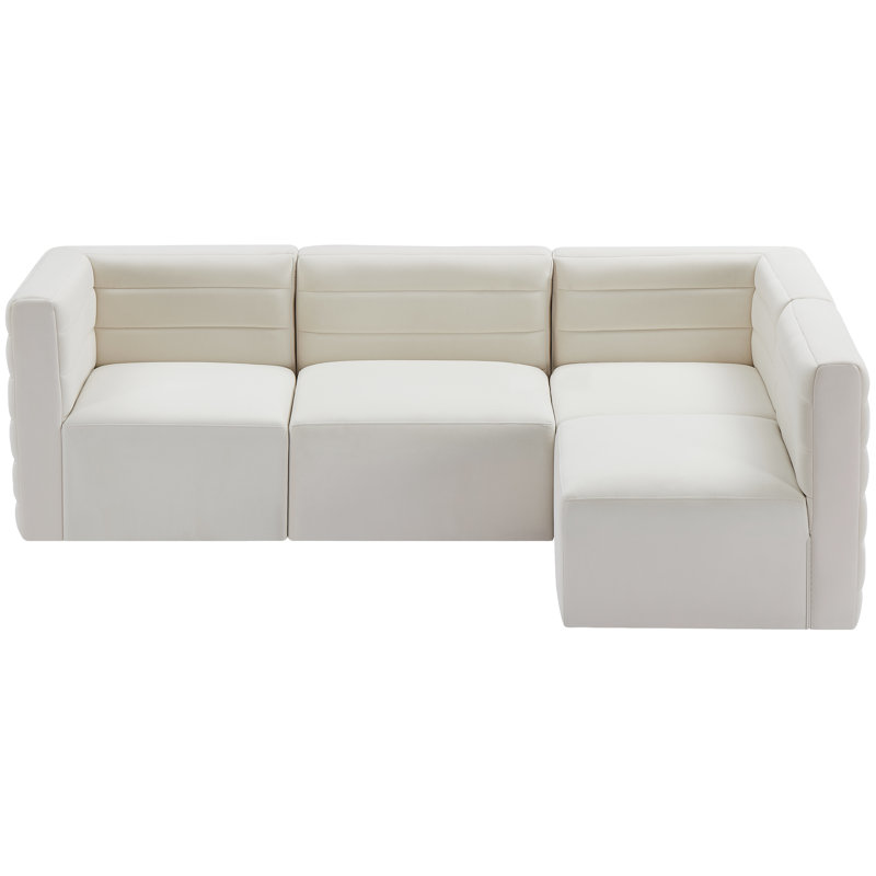 Enso Velvet L-Shaped Sectional Reversible, Cream Velvet
