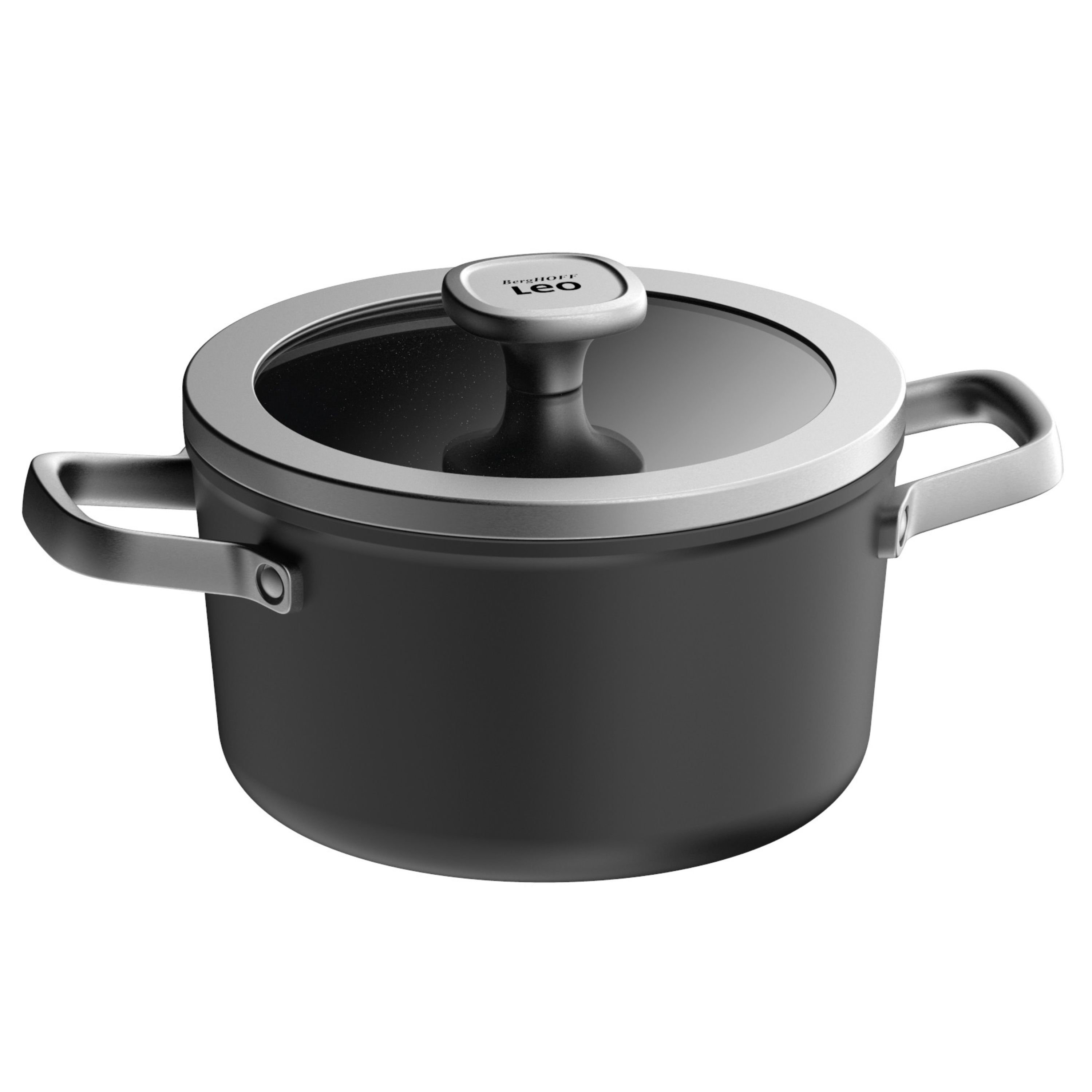 BergHOFF Graphite Non-Stick Ceramic Stockpot 8, 3.3qt. with Glass Lid, Sustainable Recycled Material