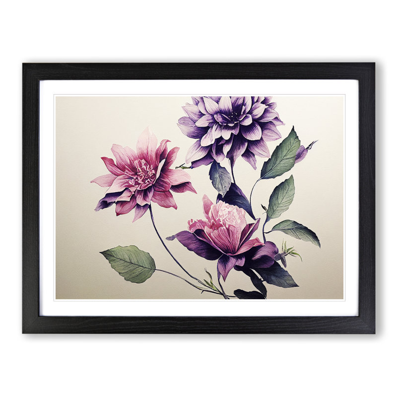 Artistic Watercolour Flowers - Single Picture Frame Print, Black, 46cm H x 64cm W