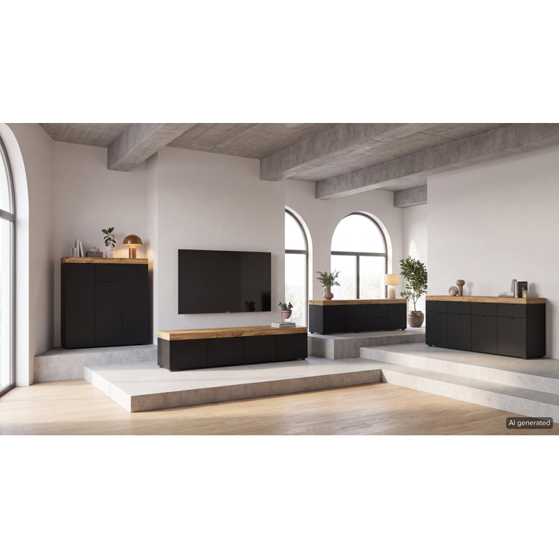 Ruthild Particle Board / Chipboard Standard Accent Cabinet, Natural Wood/Black