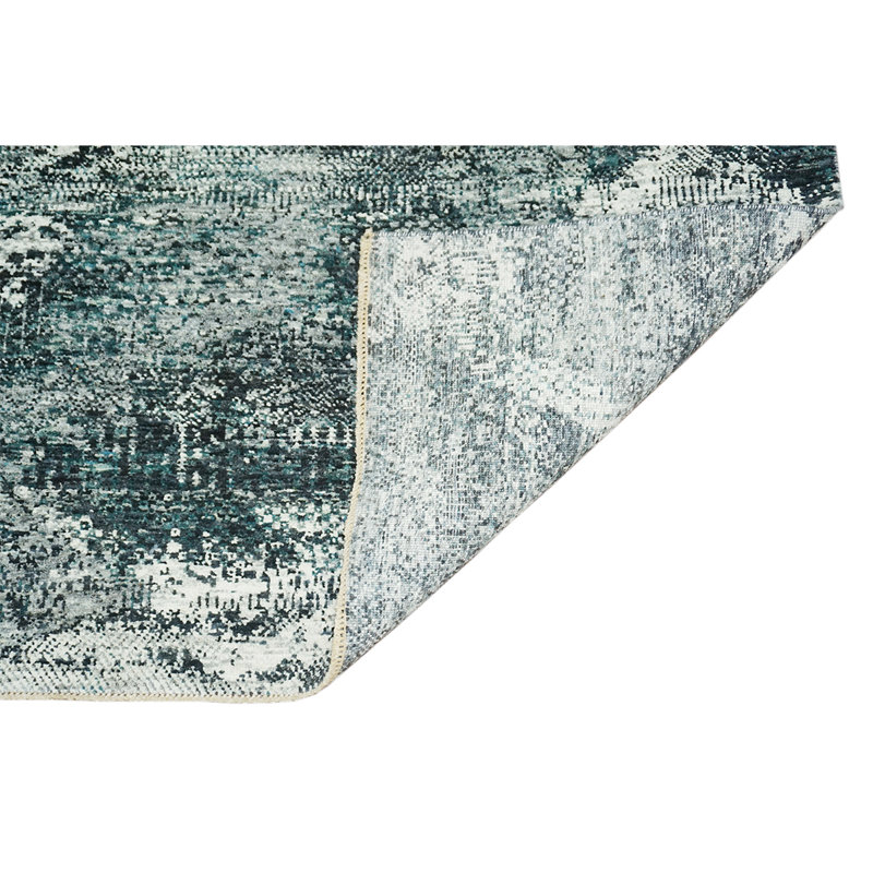 Tapis bleu / blanc tissé à la main de haute qualité, Rectangle 5 pi x 8 pi