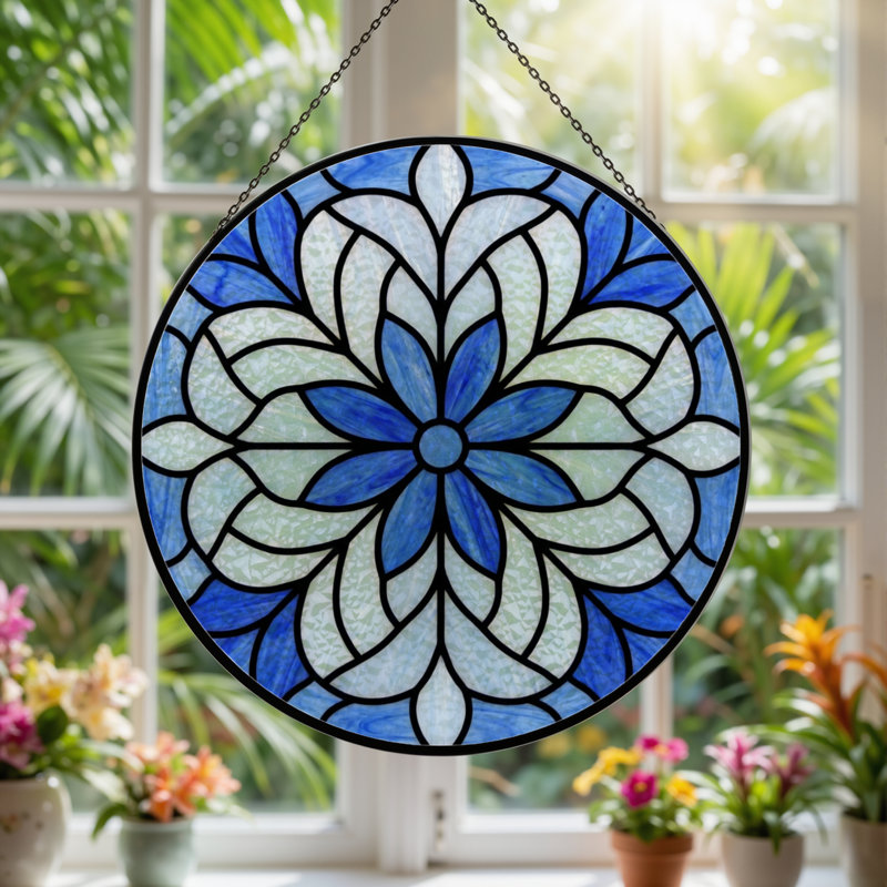 Panneau de vitrail floral 12 "H 12", H 12 po x l 12 po