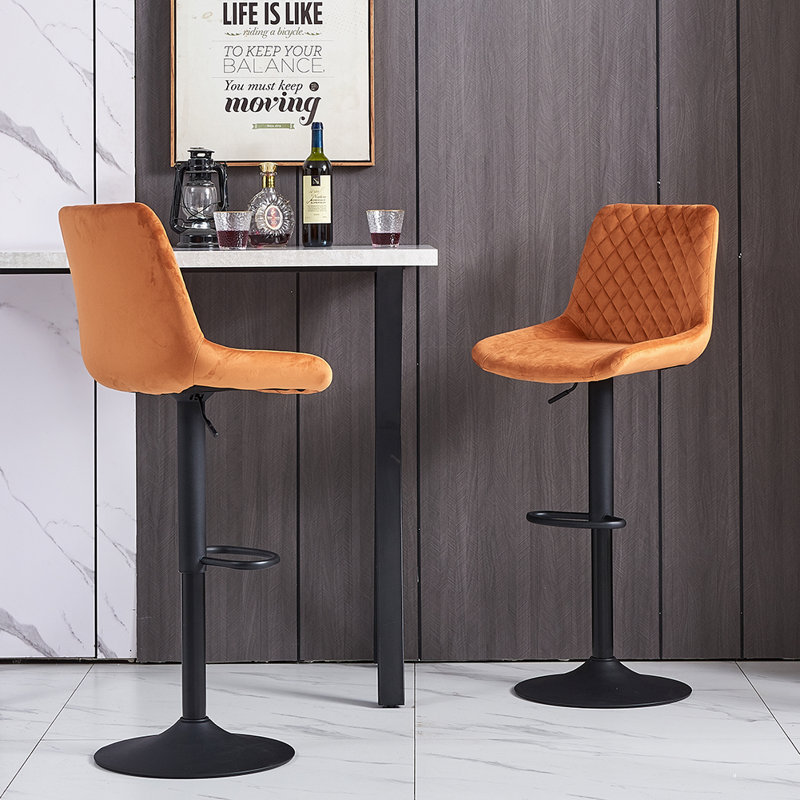 Apoch Velvet Height Adjustable Bar Stool, Orange