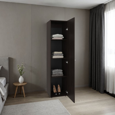 Armoire haute autoportante Home Linen avec porte simple, un miroir et 4 tablettes de rangement horizontales, armoire pour salle de bain, chambre à coucher ou salle de lavage